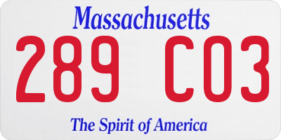 MA license plate 289CO3