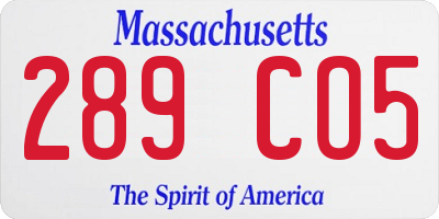 MA license plate 289CO5