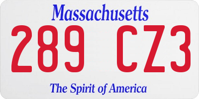 MA license plate 289CZ3