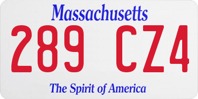 MA license plate 289CZ4