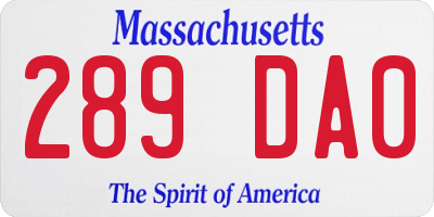 MA license plate 289DA0