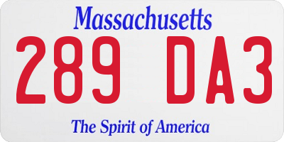 MA license plate 289DA3