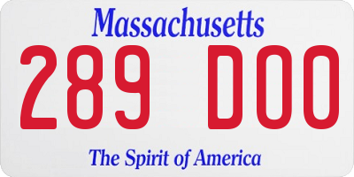 MA license plate 289DO0