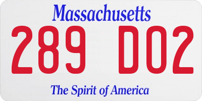 MA license plate 289DO2