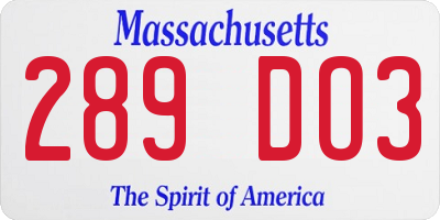 MA license plate 289DO3