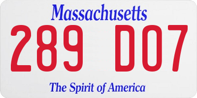 MA license plate 289DO7