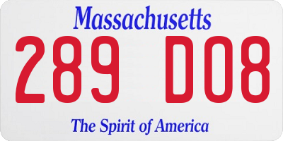 MA license plate 289DO8