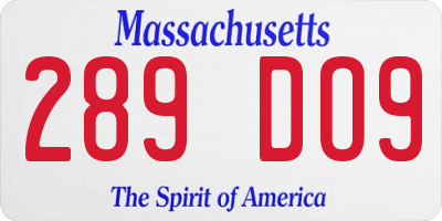 MA license plate 289DO9