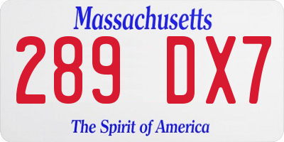 MA license plate 289DX7