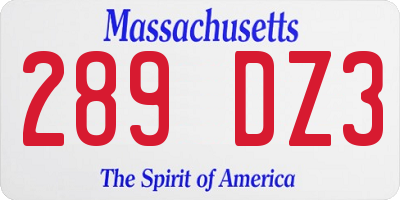 MA license plate 289DZ3