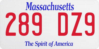 MA license plate 289DZ9
