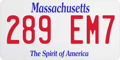 MA license plate 289EM7