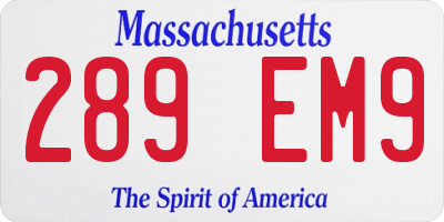 MA license plate 289EM9