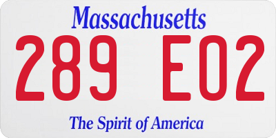 MA license plate 289EO2