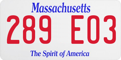 MA license plate 289EO3