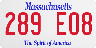 MA license plate 289EO8