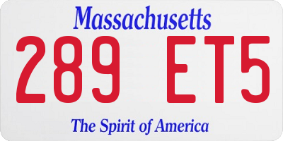 MA license plate 289ET5