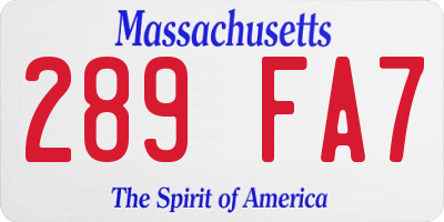 MA license plate 289FA7