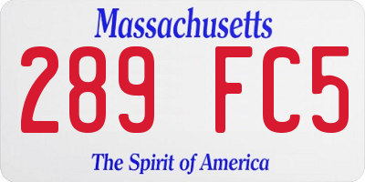 MA license plate 289FC5