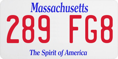 MA license plate 289FG8