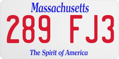 MA license plate 289FJ3