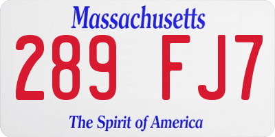 MA license plate 289FJ7