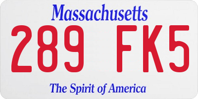 MA license plate 289FK5