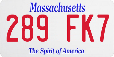 MA license plate 289FK7