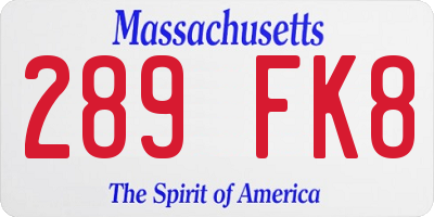 MA license plate 289FK8