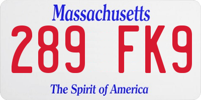 MA license plate 289FK9
