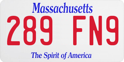 MA license plate 289FN9