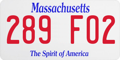 MA license plate 289FO2