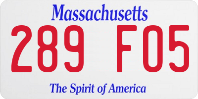 MA license plate 289FO5