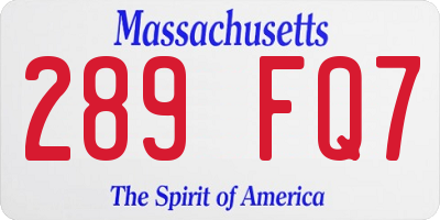 MA license plate 289FQ7