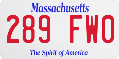 MA license plate 289FW0