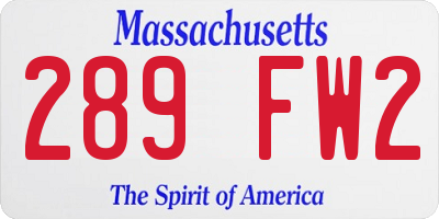 MA license plate 289FW2