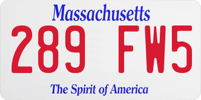MA license plate 289FW5