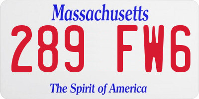 MA license plate 289FW6