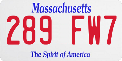 MA license plate 289FW7