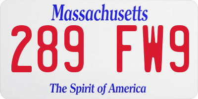MA license plate 289FW9