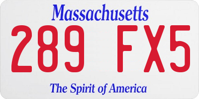 MA license plate 289FX5