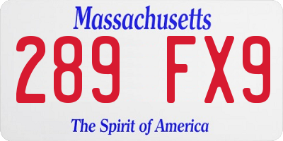 MA license plate 289FX9