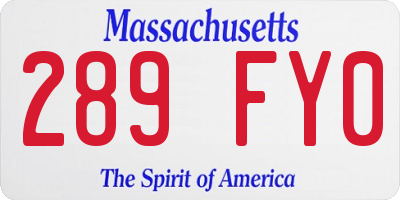 MA license plate 289FY0