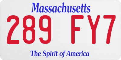 MA license plate 289FY7