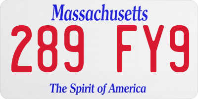 MA license plate 289FY9