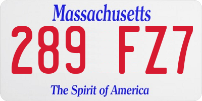 MA license plate 289FZ7