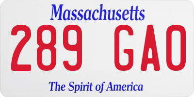 MA license plate 289GA0