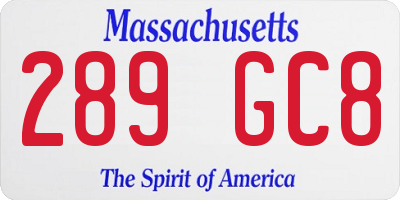 MA license plate 289GC8