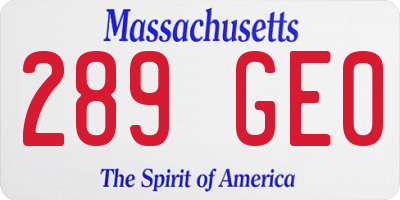 MA license plate 289GE0