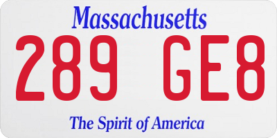 MA license plate 289GE8